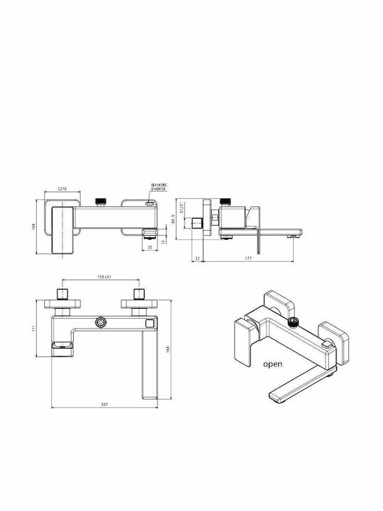 La Torre Profili Plus Höhenverstellbare Duschsäule mit Wannenbatterie 83-144cm Silber