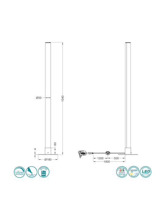 Trio Lighting Leia LED Floor Lamp H104xW18cm. with RGB Light 1000lm Silver