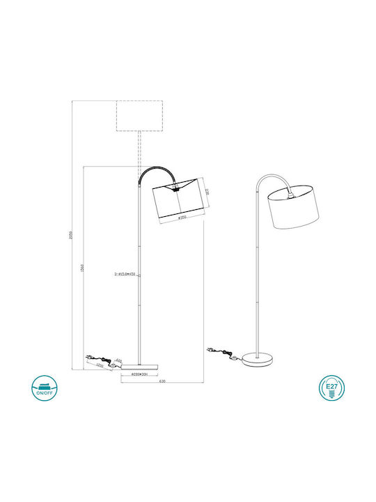 Trio Lighting Hostel Floor Lamp H160xW35cm. with Socket for Bulb E27 Black