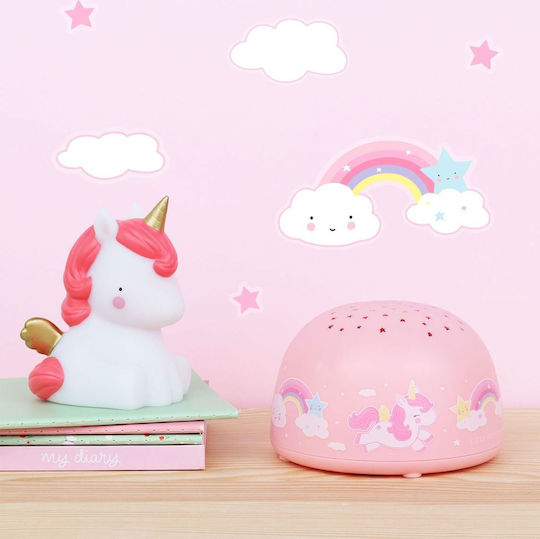 A Little Lovely Company Led Kids Projector Lamp Unicorn with Star Projection Pink 14x14x9εκ.