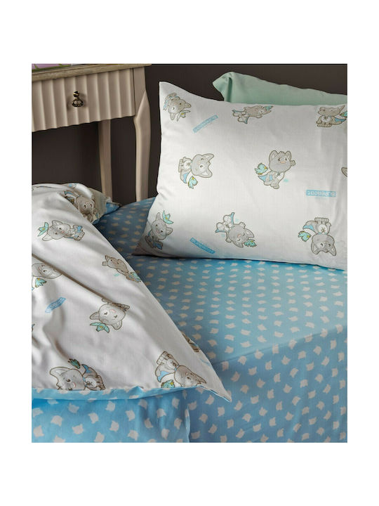 Kentia Supercat Set Kids Duvet Cover Single with Pillowcase Cotton Light Blue 160x240cm 000060075