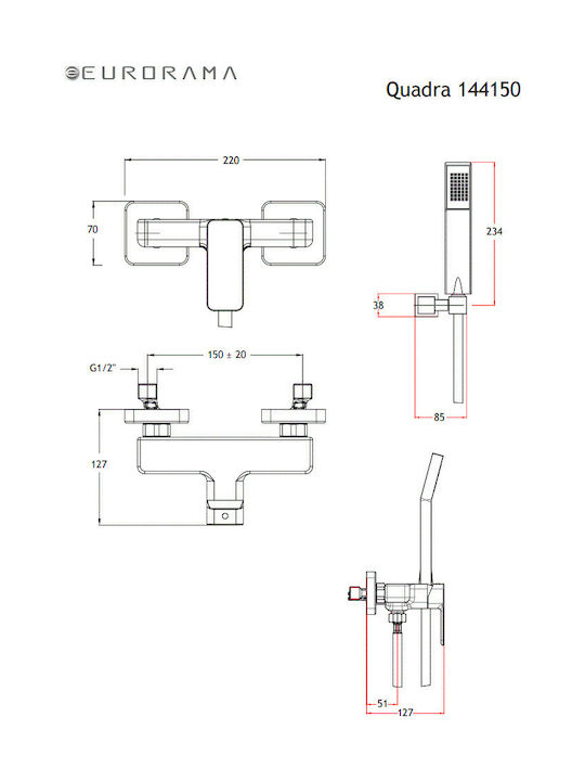 Eurorama Quadra Mixing Shower Shower Faucet Complete Set Black