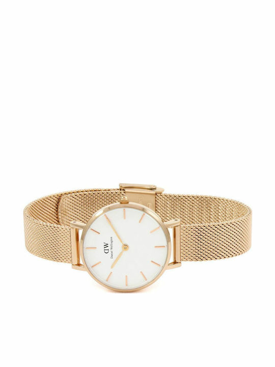 Daniel Wellington Petite Melrose Womens Watch 28mm Battery with Pink Gold Metal Bracelet