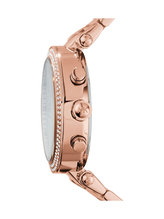 Michael Kors Parker Women's Watch Chronograph with Pink Gold Metal Bracelet
