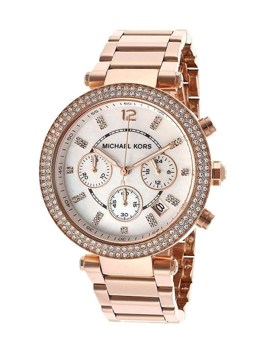 Michael Kors Parker Women's Watch Chronograph with Pink Gold Metal Bracelet