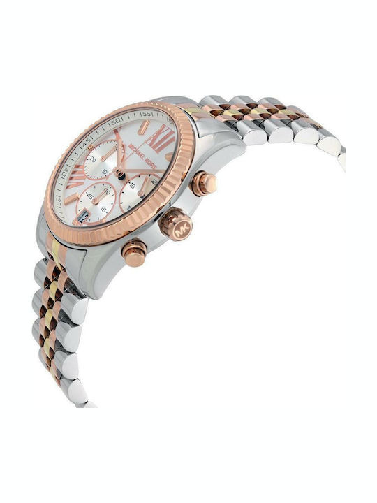 Michael Kors Lexington Women's Watch Chronograph with Pink Gold Metal Bracelet