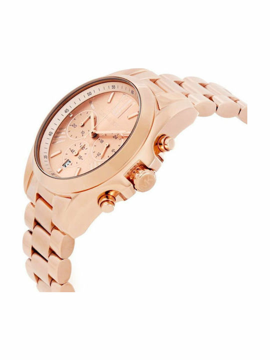 Michael Kors Bradshaw Γυναικείο Ρολόι 43mm Χρονογράφος Μπαταρίας με Ροζ Χρυσό Μεταλλικό Μπρασελέ
