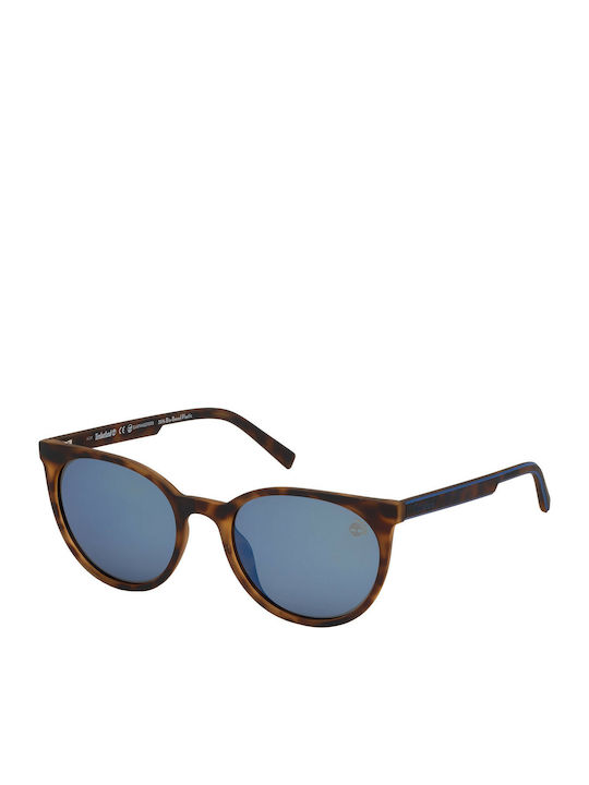 Timberland Women's Sunglasses with Brown Tartaruga Plastic Frame and Blue Polarized Mirror Lens TB9176-52D