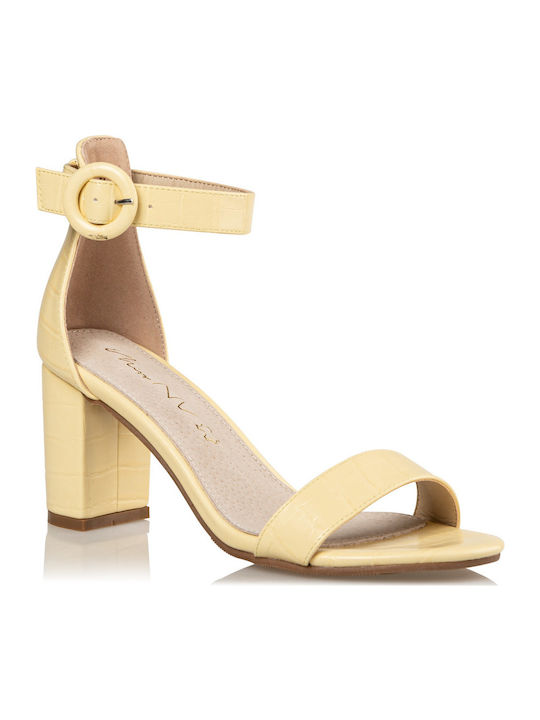 Envie Shoes Women's Sandals with Ankle Strap Yellow with Chunky Medium Heel