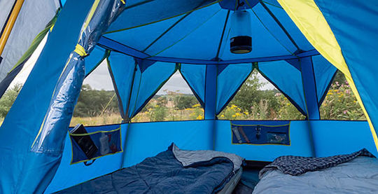 Coleman OctaGo Camping Tent Cabin Blue with Double Cloth 3 Seasons for 3 People 293x270x147cm