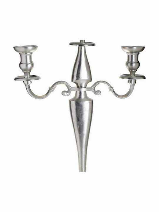 Inart Candle Holder Aluminum Αλουμινένιο 3 Seats Silver 41x17x59cm 1pcs