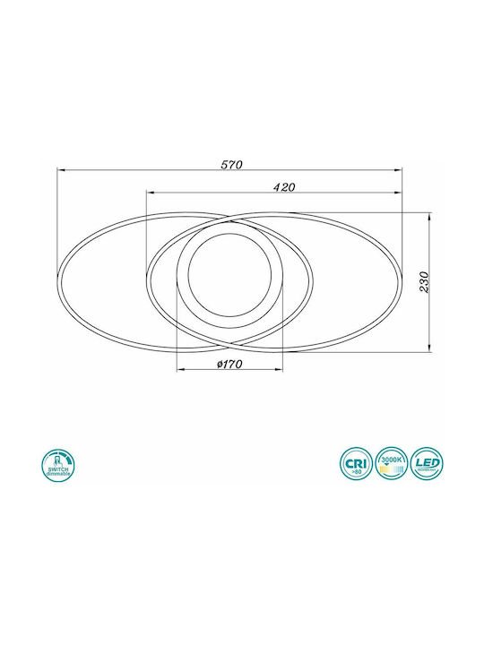 Trio Lighting Galaxy Πλαφονιέρα Οροφής 57εκ. Γκρι με Ενσωματωμένο LED