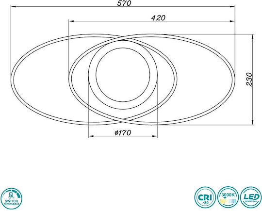 Trio Lighting Galaxy Πλαφονιέρα Οροφής 57εκ. Μαύρη με Ενσωματωμένο LED
