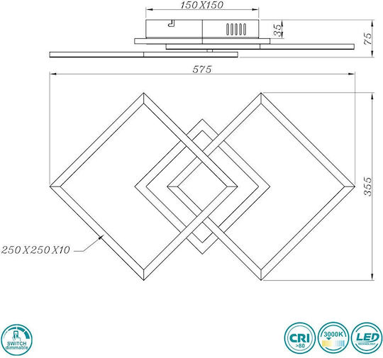 Trio Lighting Venida Plafonieră de Tavan 57.5buc Neagră cu LED Integrat