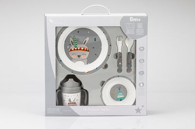 Interbaby Feeding Set Παιδικό Σερβίτσιο Φαγητού made of Melamine Gray 5pcs SET16