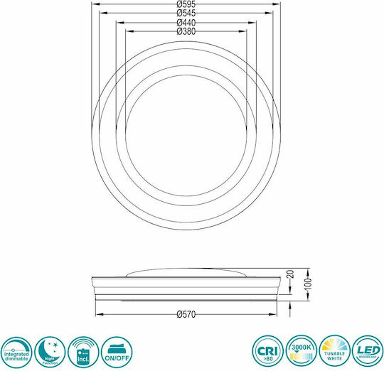 Trio Lighting Noriaki Rund Draußen LED Panel 45W mit Kaltweiß Licht 5500K