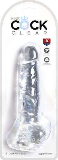 King Cock Ρεαλιστικό Dildo με Όρχεις και Βεντούζα Διάφανο 20cm