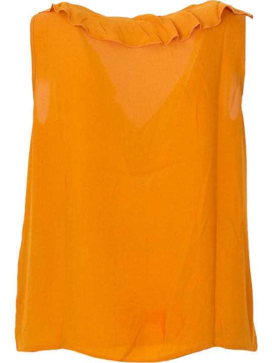 Only Women's Summer Blouse Sleeveless with V Neck Orange