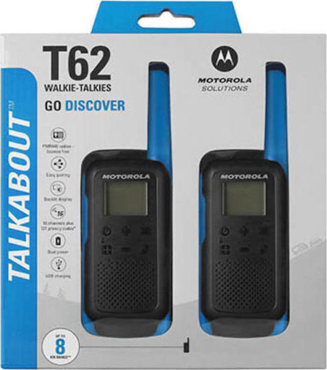 Motorola Talkabout T62 Ασύρματος Πομποδέκτης PMR 0.5W με Μονόχρωμη Οθόνη Σετ 2τμχ Σε Μπλε Χρώμα