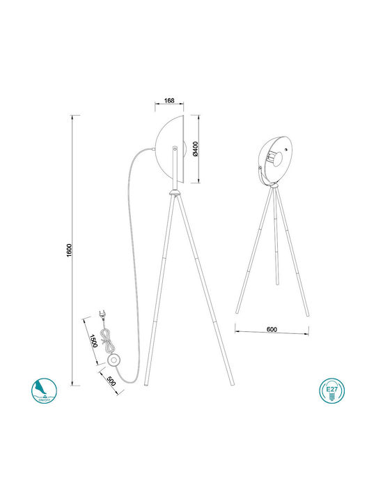 Trio Lighting Chewy Vintage Stehleuchte H160xB60cm. Schwarz