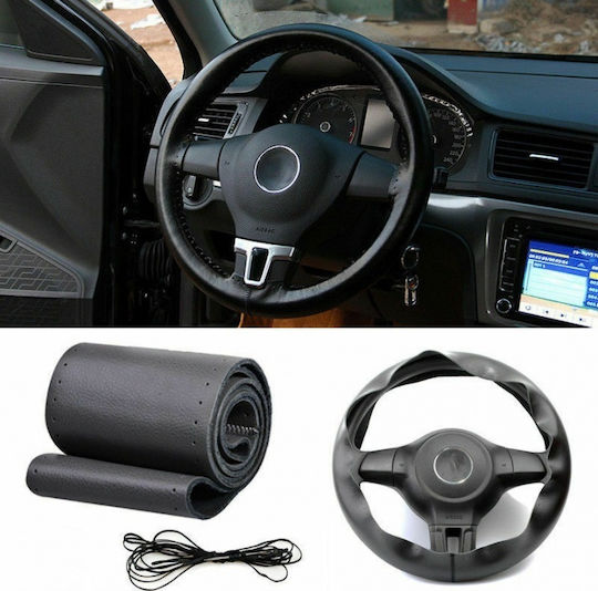 Car Steering Wheel Cover Tailored with Diameter 38cm Leather Black