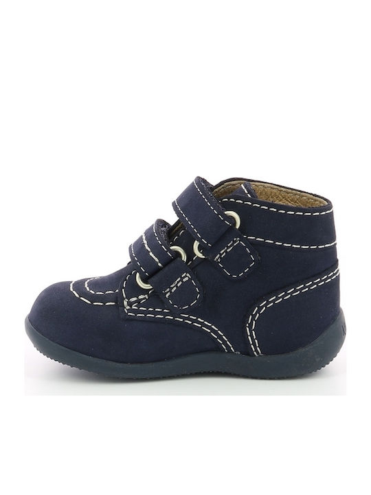 Kickers Bronko Kids Suede Anatomic Boots with Hoop & Loop Closure Navy Blue