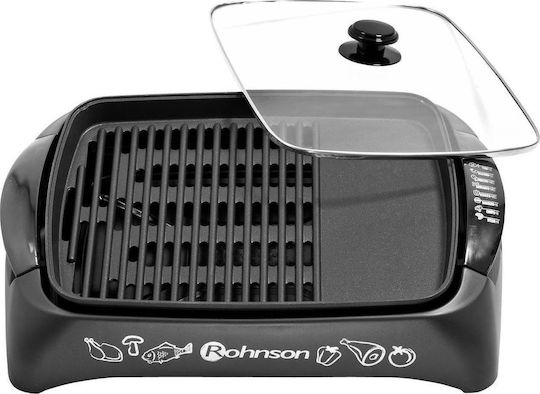 Rohnson Tabletop Electric Grill Grill and Smooth Plate 2200W with Lid and Adjustable Thermostat 40cmx30cmcm