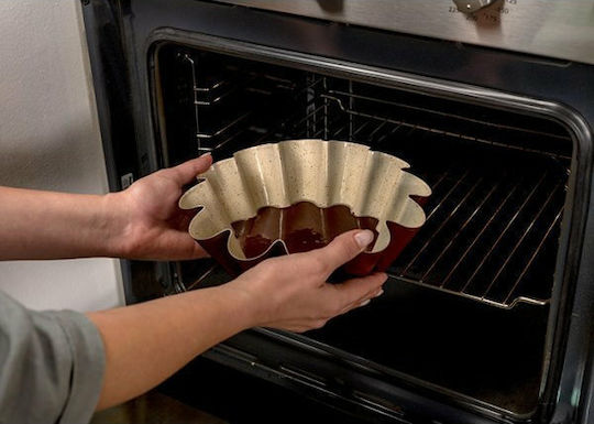 Nava Ceramic Aluminum Halva Baking Pan Flower Burgundy 22.5x22.5x8cm