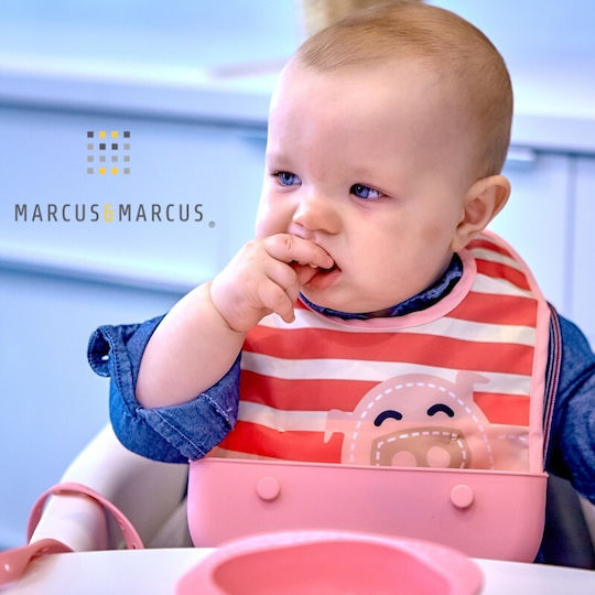 Marcus & Marcus Pokey the Piglet Impermeabila Bavetă material textil cu autocolant & Buzunar Roz 2buc