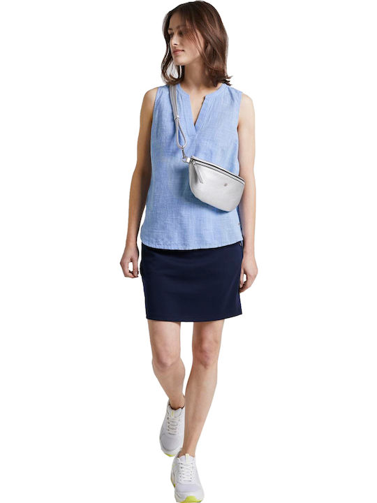 Tom Tailor Women's Summer Blouse Cotton Sleeveless with V Neckline Light Blue