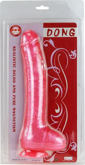 Baile Dildo Suction Cup Glass Dildo with Scrotum Fuchsia 28cm
