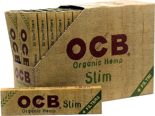 Ocb Organic Hemp Cigarette Rolling Papers Slim King Size with Cone Tips 32 sheets 32pcs