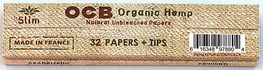 Ocb Organic Hemp Cigarette Rolling Papers Slim King Size with Cone Tips 32 sheets 32pcs