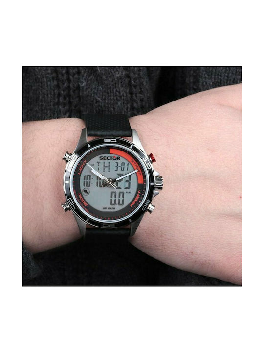 Sector Master Digital Watch Battery with Black Leather Strap