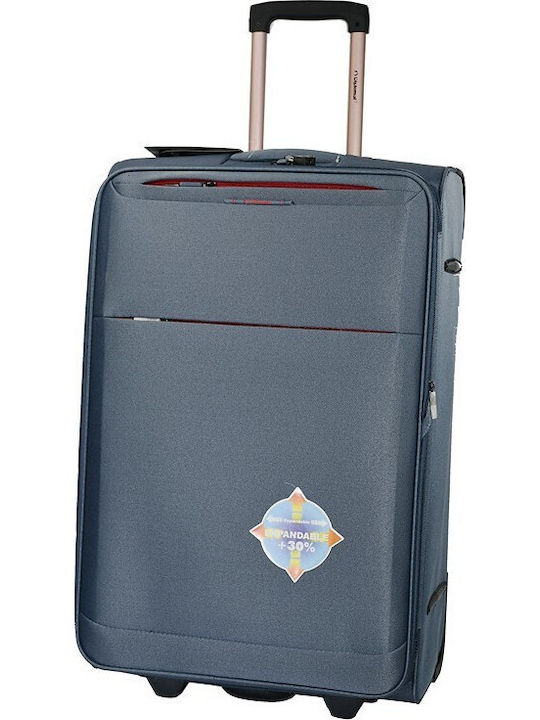 Diplomat Large Fabric Blue Travel Suitcase With 2 Wheels Height 75cm The Athens Collection