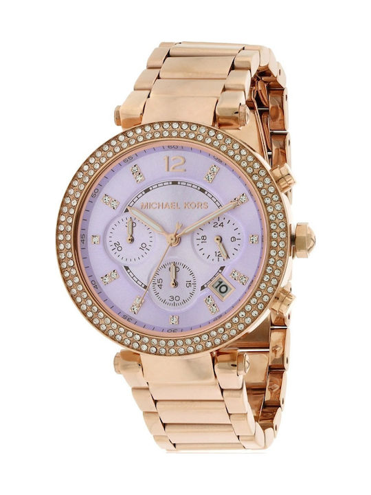 Michael Kors Parker Crystals Watch Chronograph with Pink Gold Metal Bracelet