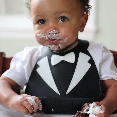 Make my Day Tuxedo Waterproof Bib Silicone with Button & Pocket Black for 6 m+