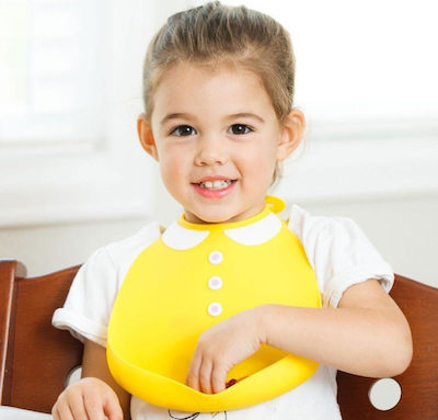 Make my Day Peter Pan Waterproof Bib Silicone with Button & Pocket Yellow for 6 m+