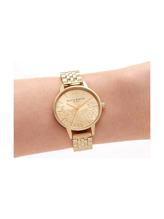 Olivia Burton Bejewelled Lace Watch with Gold Metal Bracelet