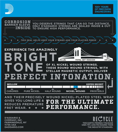 Daddario XL Nickel Set Nickel Wound Electric Guitar Strings 9 - 46 Super Light TP / Regular BTM