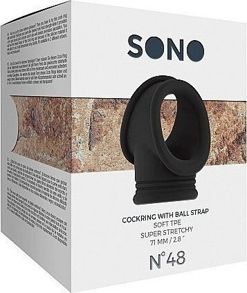 Shots Sono No.48 Cockring with Ball Strap Пръстен Петел и тестиси Силикон Черен SON048BLK
