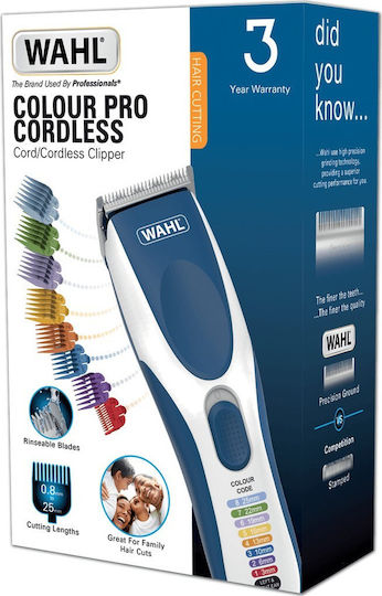 Wahl Professional Color Pro Cordless Professional Rechargeable Hair Clipper Blue 9649-016