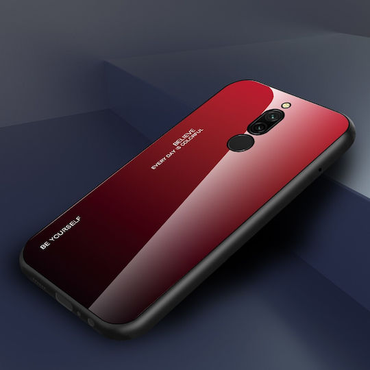 Hurtel Gradient Glass Umschlag Rückseite Synthetisch Rot (Redmi 8)