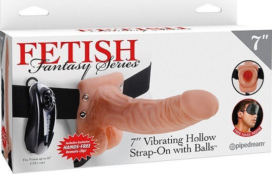 Pipedream Fetish Fantasy Series Vibrating Hollow Strap-On with Balls Harness with Dildo 19cm and Vibration in skin color