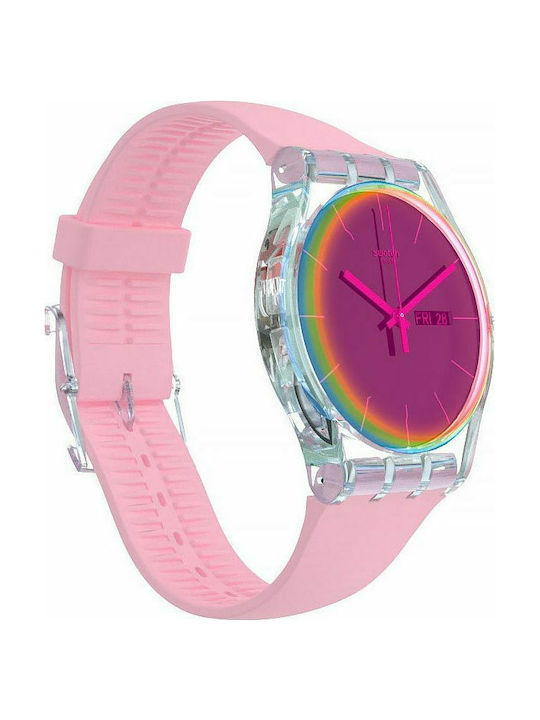 Swatch Polarose Γυναικείο Ρολόι 41mm Μπαταρίας με Ροζ Καουτσούκ Λουράκι