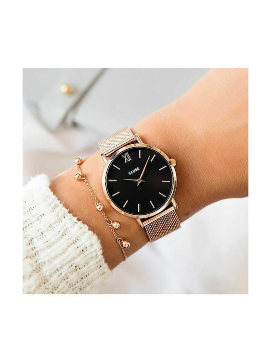 Cluse Minuit Watch with Pink Gold Metal Bracelet