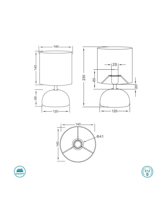 Trio Lighting Luci Κεραμικό Πορτατίφ για Ντουί E14 με Λευκό Καπέλο και Γκρι Βάση