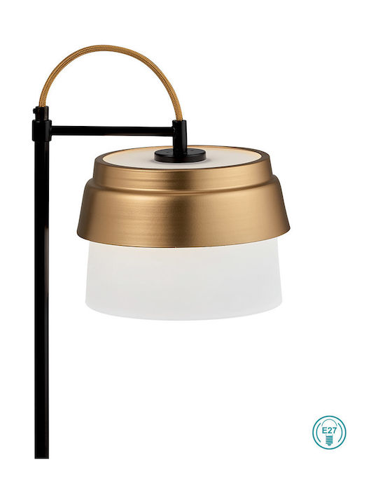 Viokef Morgan Metall Tischlampe für Fassung E27 mit Gold Schirm und Schwarz Basis