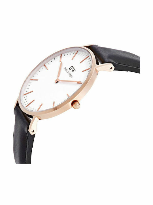 Daniel Wellington Sheffield Ceas de Damă cu Negru Curea din Piele