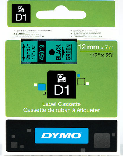 Dymo 45019 Label Maker Tape 7m x 12mm in Green Colour Compatible with Dymo D1 Dymo Rhino/IND